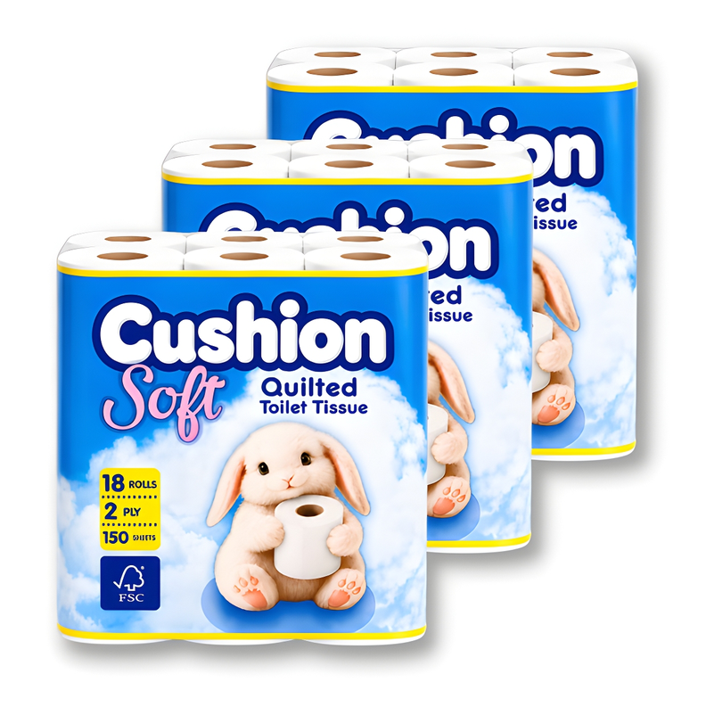 Cushion Soft 2ply Toilet rolls – 3 Packs of 18 (54 Rolls)